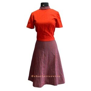 60s mod Polyester Double Knit Dress w Mandarin Collar